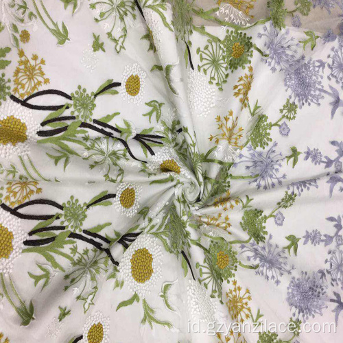 Sunflower Lace Embroidery Fabirc untuk pakaian